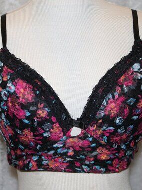 Black Fuchsia floral bra by Secret Lace 36C great condition